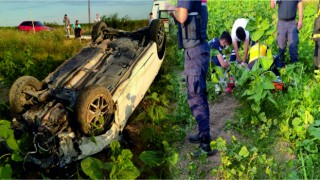 KARAAĞAÇ’TA KONTROLDEN ÇIKAN ARAÇ DEFALARCA TAKLA ATTI