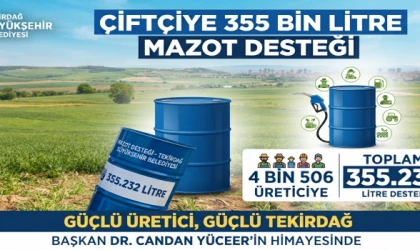 TEKİRDAĞ BÜYÜKŞEHİR’DEN ÇİFTÇİYE 355 BİN LİTRE MAZOT DESTEĞİ